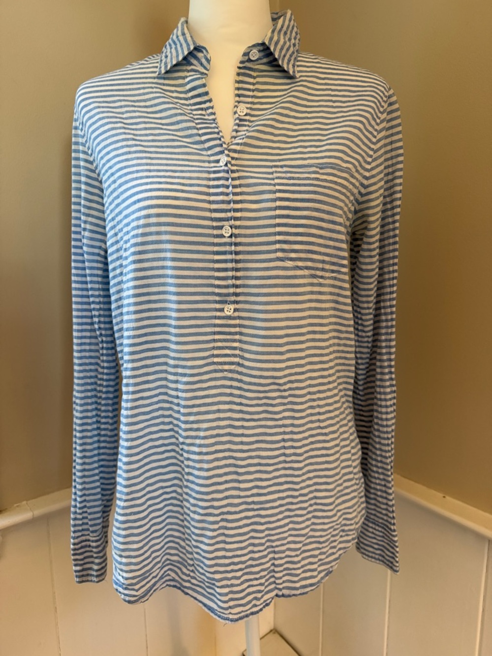 J. Crew Blue & White 1/2 Button-Front Women’s Shirt Size 6